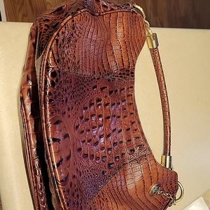 BRAHMIN LEATHER Shoulder Handbag, Embossed Chestnut Color, Good Condition